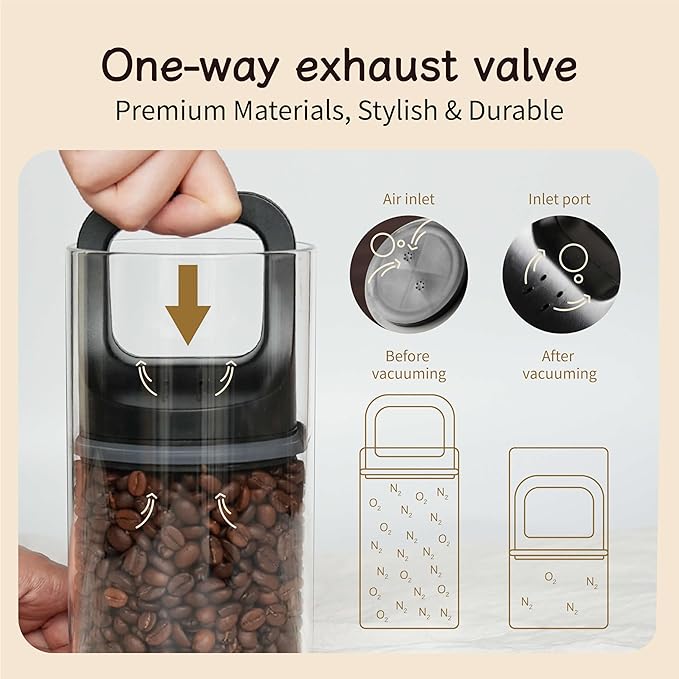 Premium Coffee Canister with Vacuum Seal Technology, Airtight Coffee Bean Storage Container with Push Lid, Borosilicate Glass Container for Freshness (1450ml/50oz)