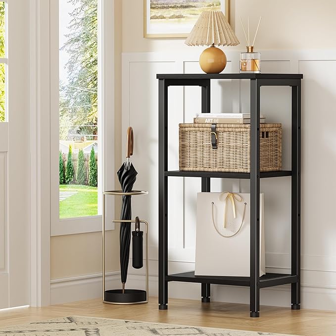 Small Black Side Table, Tall End Table with Adjustable Shelf, Accent Table Stand for Home Decor, Small Entryway Table, Bedroom Nightstand, Living Room, Office, Black