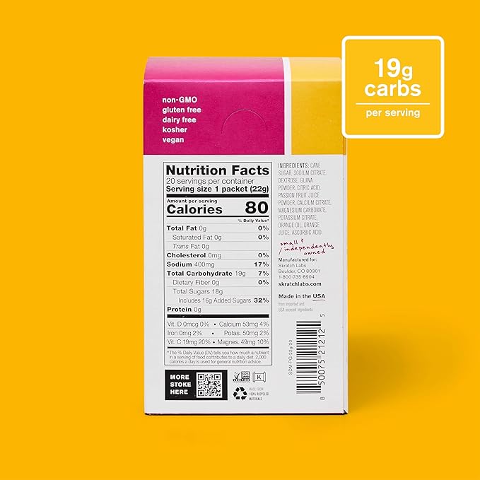 Skratch Labs Hydration Sports Drink Mix Packets – Real‑Fruit Electrolyte Powder for Fast Hydration & Endurance | Passion Fruit Orange Guava | 20 Pack | Vegan, Non‑GMO, Clean Ingredients
