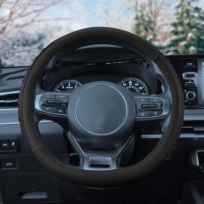 FH Group FH2022PURPLE Universal Fit 15 Inch Genuine Leather with Lace-Up Detailing Purple Steering Wheel Cover fits Most Cars, SUVs