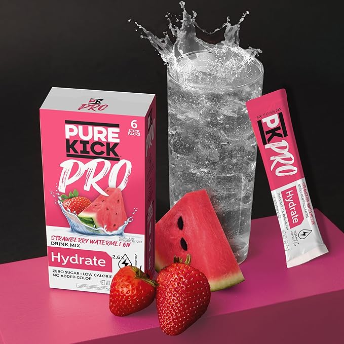 PURE KICK PRO Hydration Electrolyte Drink Mix, Strawberry Watermelon, Includes 1 Box with 6 Packets in Each Box
