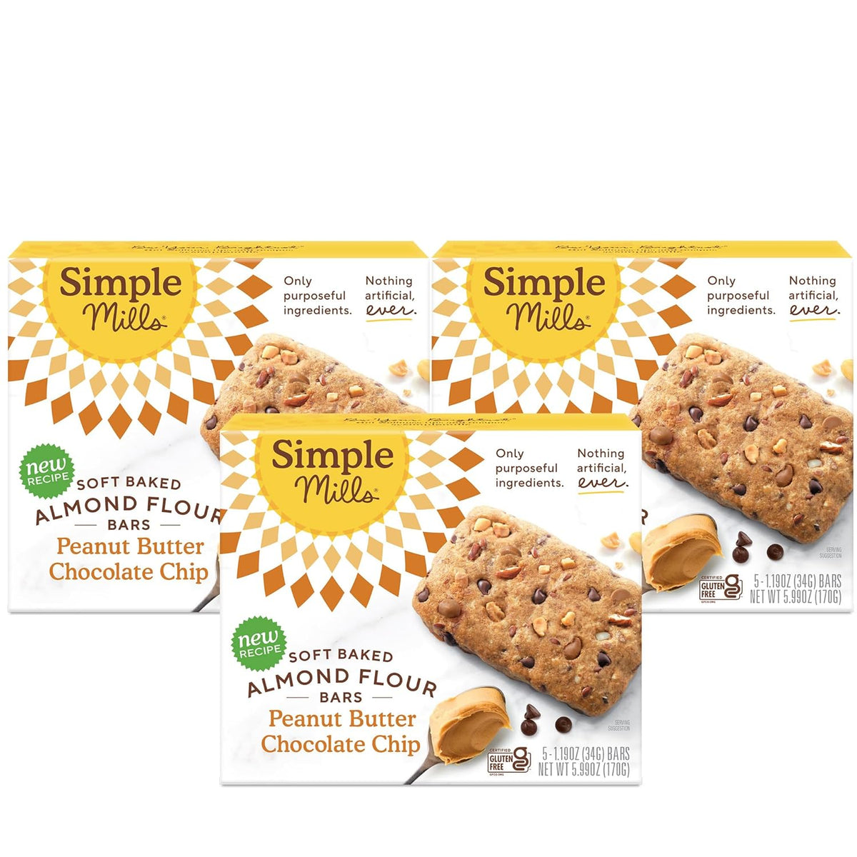 Simple Mills Soft Baked Dark Chocolate Almond Flour Bars, 5 ct, 1.19 oz each