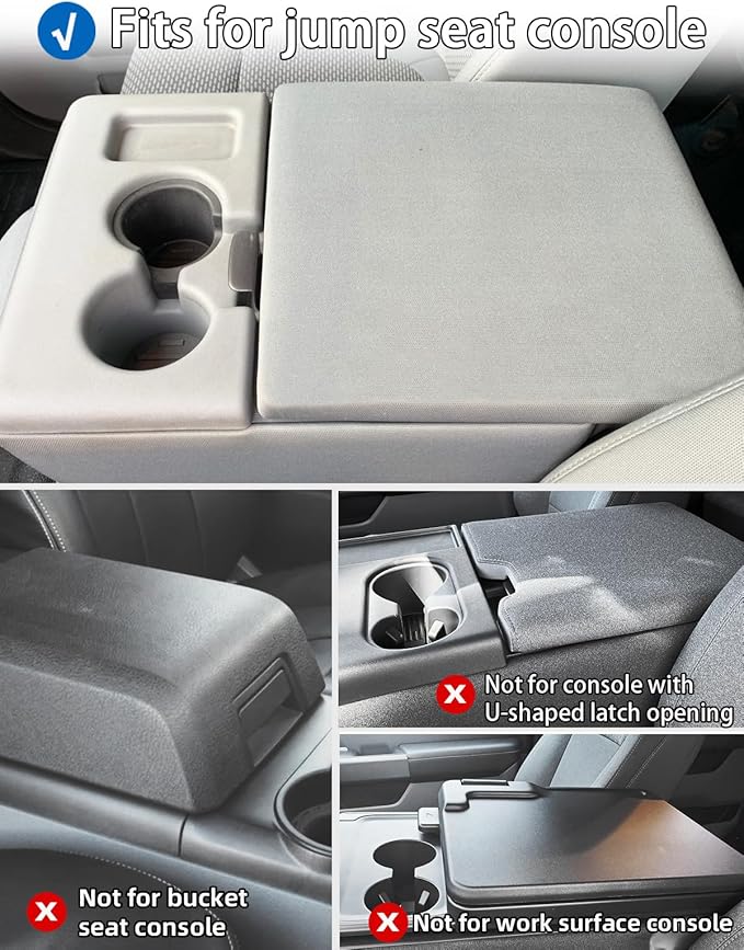 Center Console Cover Nappa Leather Armrest Cover Compatible with 2011-2014 Ford F150, 2011-2016 F250 F350 F450, Middle Console Cover Center Console Cushion(Jump Seat Only)