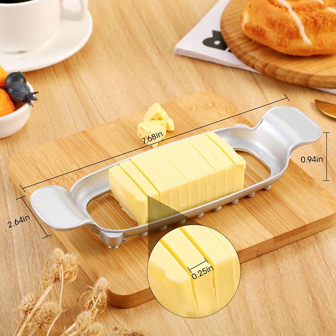 Stainless Steel Butter Slicer Cutter with Ergonomic Handle, Metal Butter Stick Slicer for Single Stick Butter, Wire Cutter for Even Slices, Also Cuts Soft Cheese and Eggs