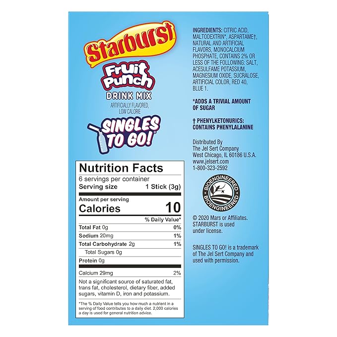Starburst Singles To Go Powdered Drink Mix, Fruit Punch, 3 Boxes with 6 Packets Each - 18 Total Servings, Sugar-Free Drink Powder, Just Add Water, 6 count (Pack of 3)