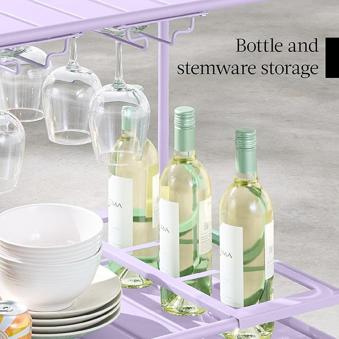 Best Choice Products Rolling Bar Cart, Mobile Home Bar Serving Cart, Serving Station w/ 2 Tier Shelves, Wine Rack, Lockable Wheels - Lavender