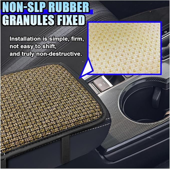 Car Center Console Armrest Pad, Linen Fabric Auto Armrest Box Protector Cover, 11.6 × 7.7 Inch Vehicle Middle Console Mat, Universal Interior Decoration Accessory for Car, SUV, Truck (Beige)