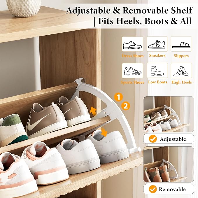 Nicetree Shoe Storage Cabinet for Entryway - Flip Shoe Cabinet with Tiered Fluted Design - Slim Shoe Storage Rack with Gold Legs - Narrow Shoe Cabinet Hidden Shoe Organizer for Small Spaces