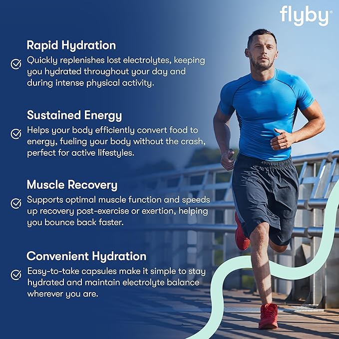 Flyby Electrolyte Capsule - Contains Sodium, Potassium, Vitamin D3, B Vitamins, Copper and Manganese | Electrolytes Recovery | Non-GMO | No Added Sugar – 60 Count (Pack of 2)
