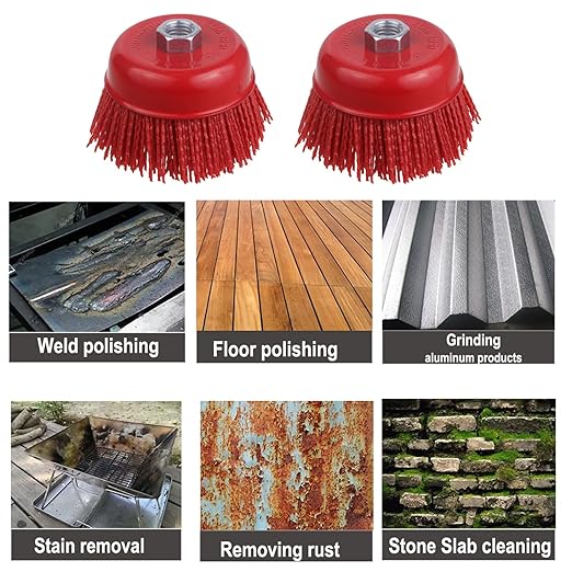 4 Inch Abrasive Filament Nylon Cup Brush for Angle Grinder, 5/8" 11 Thread Corrosion, Paint, for Surface Pre-Treatment of Various Metals (5 Pack)