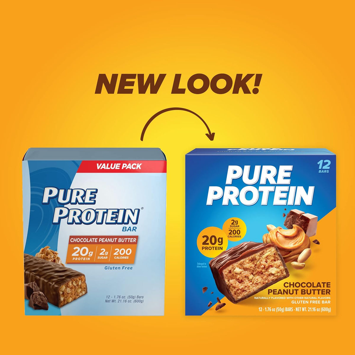Pure Protein Chocolate Peanut Butter Protein Bars - 12 count - 20g Protein, 3g Sugar, 190 Calories - Gluten Free