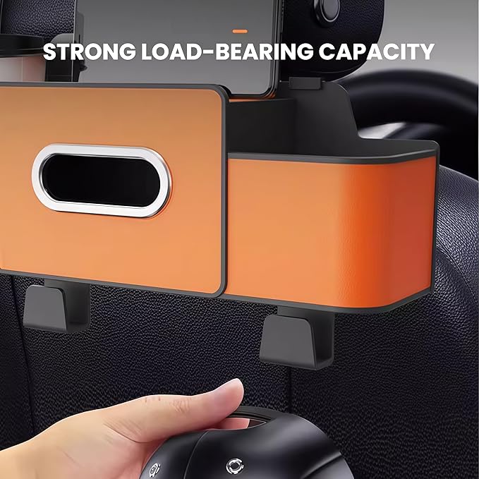 2026 Multifunctional Car Organizers and Storage Box with Drink Cup Holder Tissue Box, Backseat Organizers Hanging Storage for Hold Phone,Snacks, Drinks, Handbag, Most Vehicles (Orange-1)