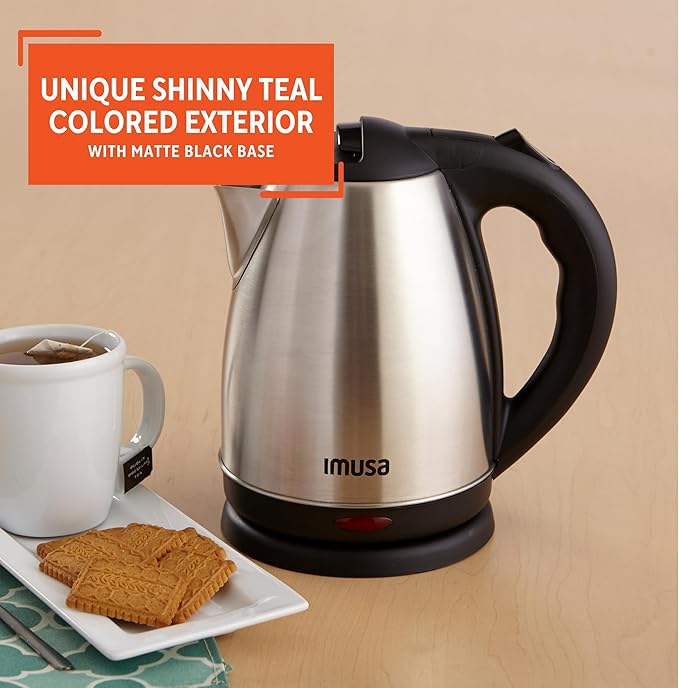 IMUSA USA GAU-18220 1.8 Liter Cordless Stainless Steel Electric Tea Kettle with Easy To Serve Pouring Spout