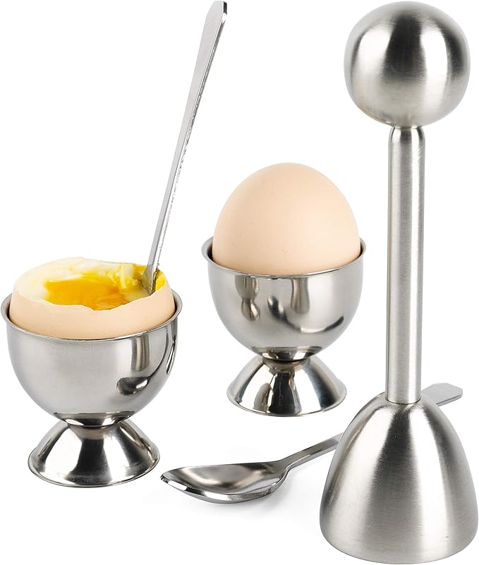 Soft Hard Boiled Egg Cutter Topper Set Egg Cracker with Include 2 Cup 2 Spoon 1 Topper Cutter Shell Separator Remover Stainless Steel Kitchen Tool