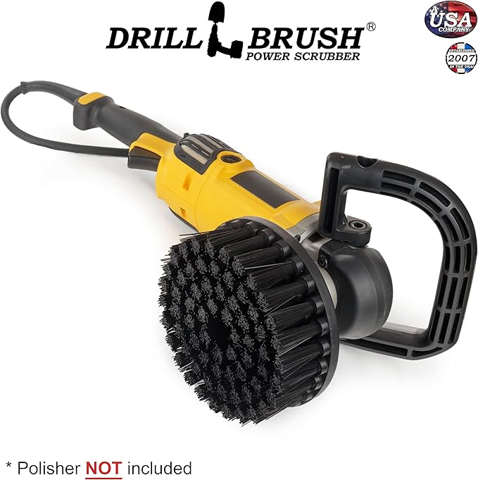 Outdoor Concrete Brush - Driveway Cleaner Scrub Brush for Rotary Polisher – 7 Inch Black Ultra Stiff with Nylon Bristles - Brick Cleaner Scrubber for Variable Speed Polisher - Concrete Floor Scrubber