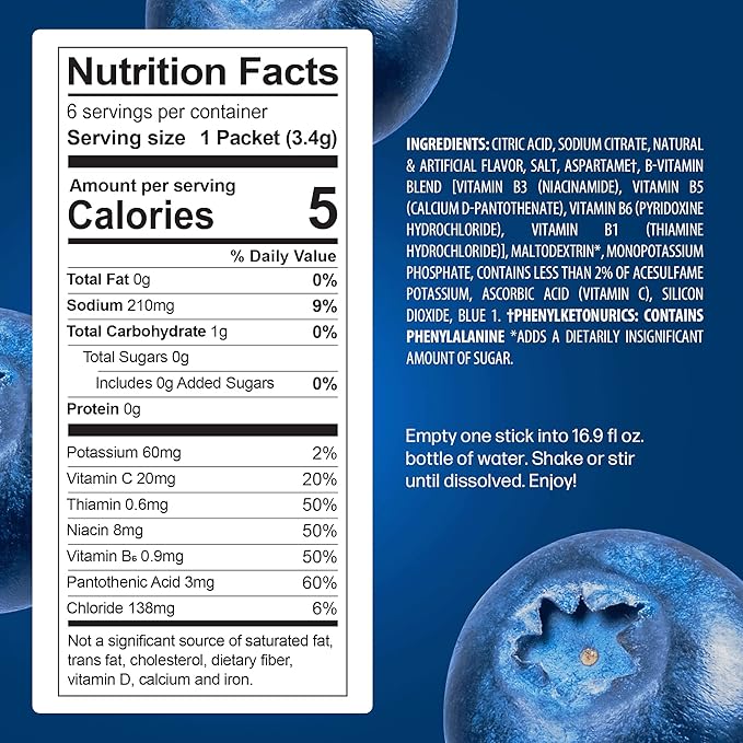 PeakH20 Electrolytes Powder Hydration Packets | Berry Blue | 72 Servings | Sugar Free Water Flavor Packets for Workout Recovery