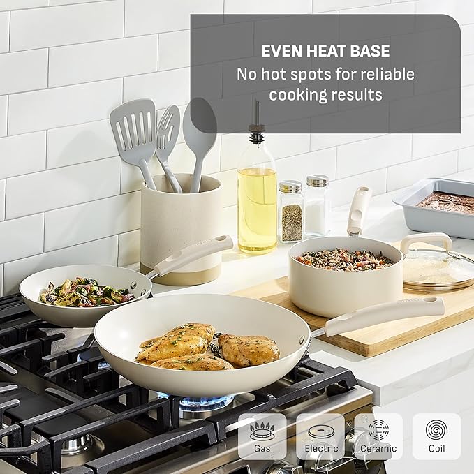 T-Fal Signature Nonstick 8” & 10” Frying Pan Skillet Set, Dishwasher Safe, Oven Safe to 350°F, Pots and Pans Set, Non Stick Chef- Pan, Cream
