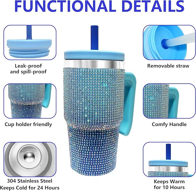 20-OZ Insulated Water Bottle,Insulated Stainless Steel Tumbler,Reusable Cold Drink Thermos,BPA-Free, Double-Wall Stainless Steel Water Bottle (Royal Blue - Diamond, 20, Fluid Ounces)