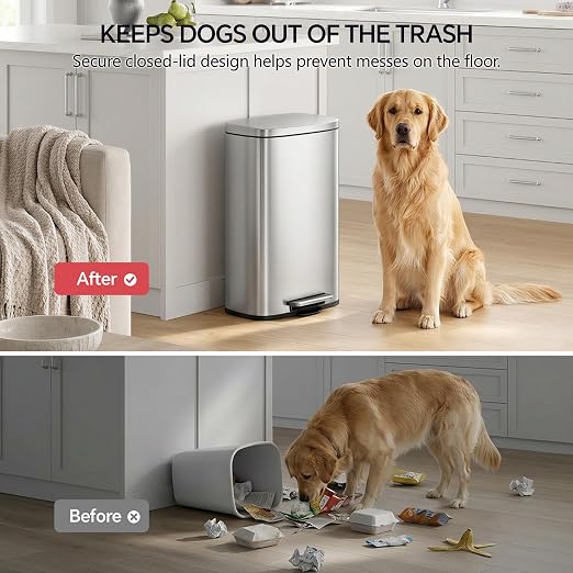 13 Gallon Trash Can (50L) and 1.6 Gallon (6L) Kitchen Trash Can Combo Set, Stainless Steel Garbage Can with Lid and Step-on Pedal, Soft Close Waste Bin with Inner Bucket for Home & Office
