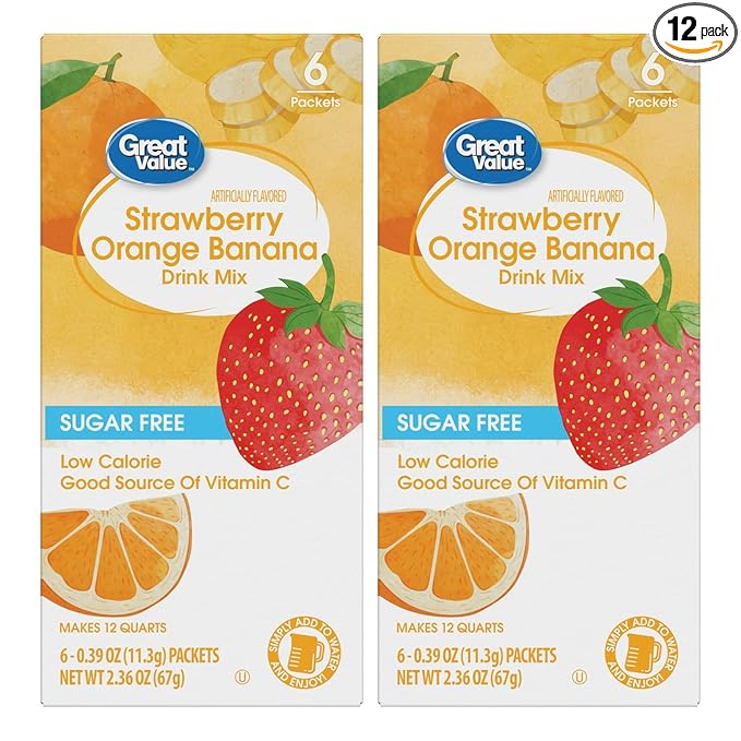 Drink Mix Bundle - 2 Pitcher Size Boxes with 6 Pitcher Packets Per Box - Low Calorie Flavorful Water Powder (2 Container Bundle, Strawberry Orange Banana)