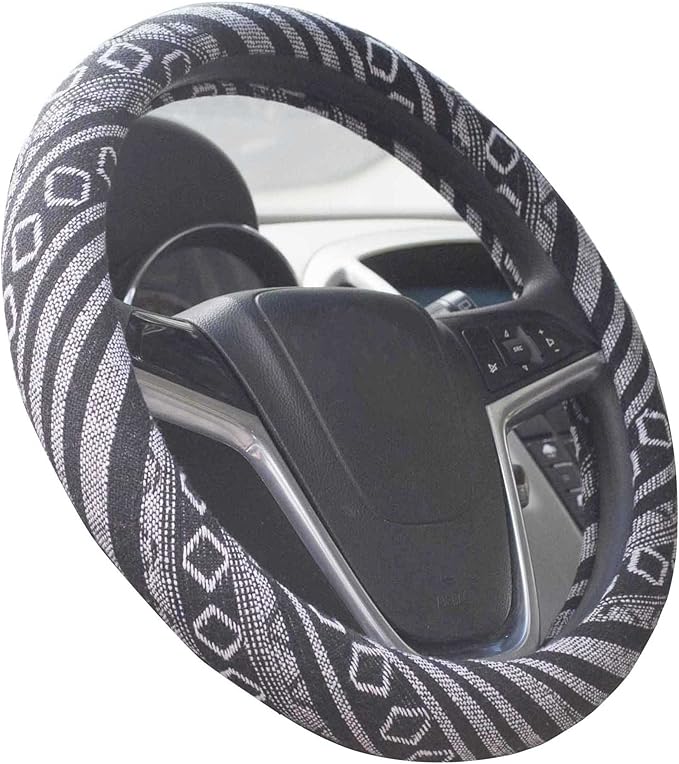 Small Ethnic Style Coarse Flax Cloth Automotive Steering Wheel Cover Anti Slip and Sweat Absorption Auto Car Wrap Cover (14''-14.25, G)