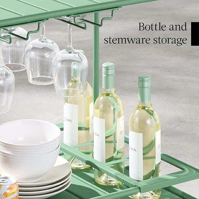 Best Choice Products Rolling Bar Cart, Mobile Home Bar Serving Cart, Serving Station w/ 2 Tier Shelves, Wine Rack, Lockable Wheels - Sage