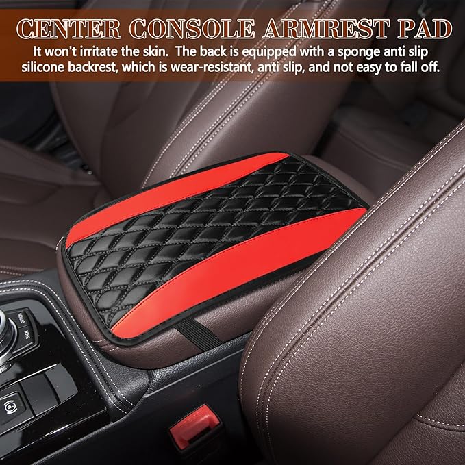 Car Armrest Cover, Car Center Console Cushion Pad, PU Leather Auto Armrest Cover Protector, Universal Armrest Waterproof Non Slip Interior Accessories Suitable for Most Cars, Vehicles, SUVs