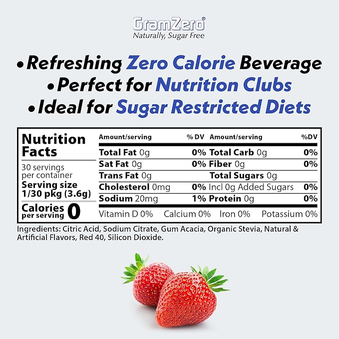 GramZero 2GO Sticks - Strawberry, Zero Calorie Sugar Free Drink Mix, Stevia Sweetened, Great For Nutrition Club Loaded Tea To Go Kits