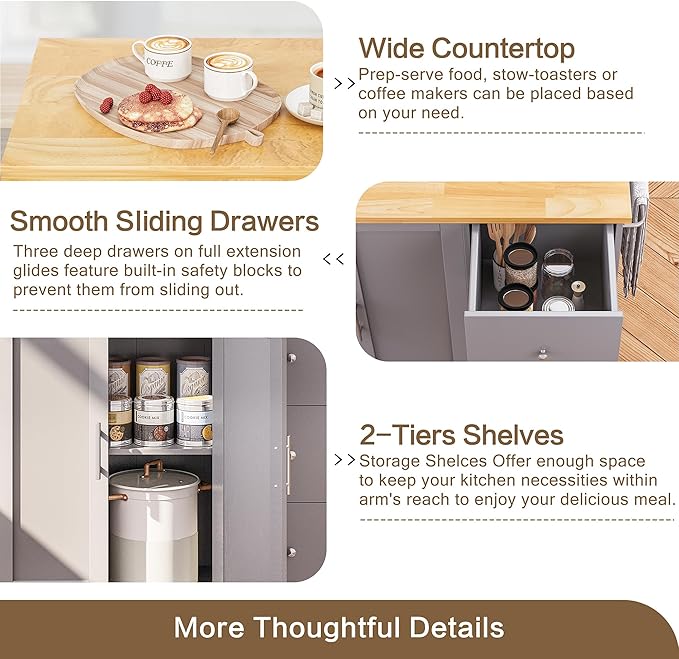 SUNLEI Kitchen Island on Wheels with Storage Cabinet & Foldable Drop Leaf, Rolling Kitchen Table, Cart Handle for Towel Rack, Drop Leaf, Portable Islands for Kitchen (Cement Gray, 39.7-INCH)