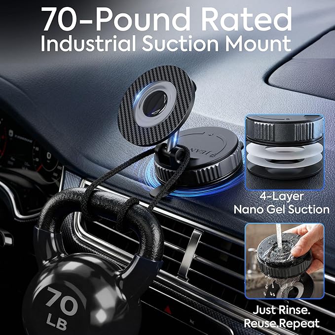 2026 Upgraded Vacuum Magnetic Phone Holder for Car, Premium Car Phone holder MagSafe, Universal 360° Dashboard Phone Holder with Strong Suction Grip, Carbon Fiber Style For Smartphones/Kitchen/Gym