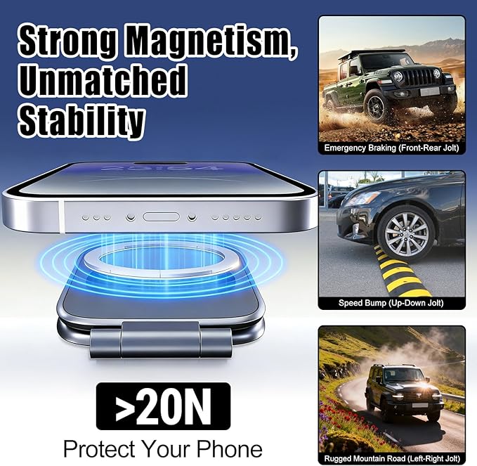 Ultra-Thin Foldable Magnetic Car Phone Mount,Shockproof, Strong Magnet Secure,270° Adhesive Cell Phone Holder for Your Car/Gym/Mirror Compatible with iPhone & Android