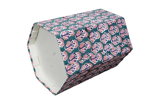 3.3 Gallon Cotton Hand Block Printed Paper Waste Basket |Small Decorative Trash Can for Housewarming Gifts in Living Room, Bedroom, Bathroom | Eco-Friendly, Plastic-Free (1, Green Blue RED Tree)