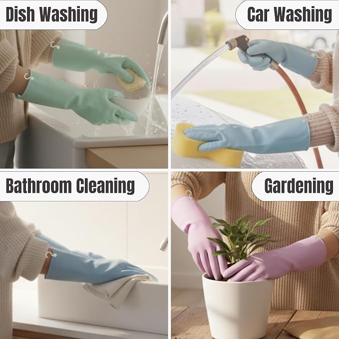 IMARU 3 Pairs Dishwashing Gloves with Hanging Hooks - Reusable Rubber Cleaning Gloves for Household & Kitchen & Gardening, Non-Slip & Waterproof & Durable (Medium)