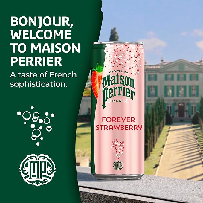 Maison Perrier Forever Strawberry Flavored Sparkling Water, 11.15 Fl Oz Cans, 8 Count, 3 Pack