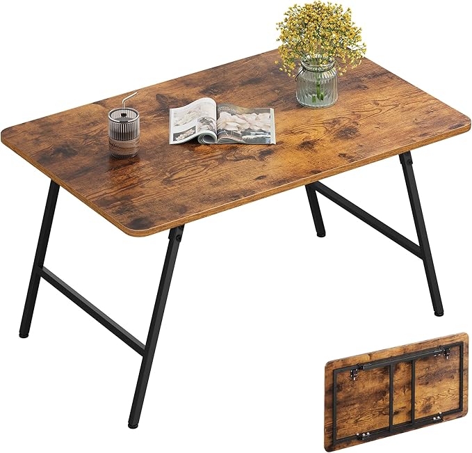WLIVE Folding Coffee Table, Modern Portable Small Coffee Table with No Assembly Needed for Living Room, Home, Small Space, Rustic Brown