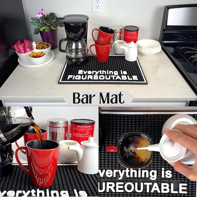 Everything is Figureoutable Sign Motivational Rubber Mat for Countertop 18×12 in, Silicone Desk Sign Style Coffee Station Mat for Countertops, Inspirational HR Office Decor and Coffee Bar Decor