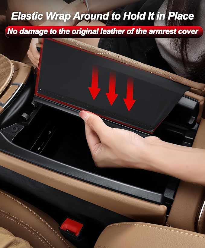 Egreat Center Console Armrest Cover for Mercedes Benz GLC X254 350e 300 2023-2025, C Class C300 2022-2025, Leather Armrest Console Cover with Side Storage Pockets