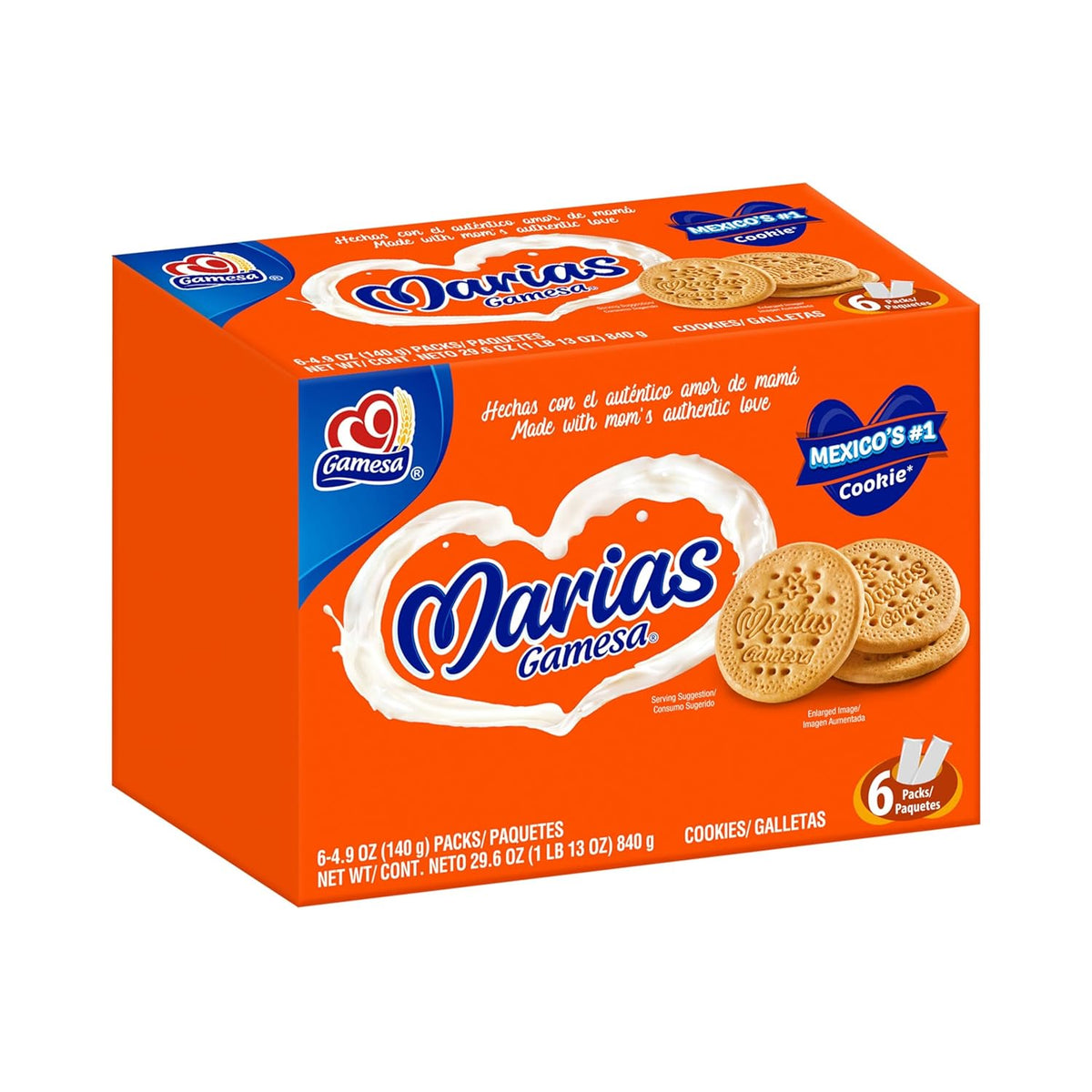 Gamesa Marias Cookies 4.9oz Sleeves, 29.6oz Total (Pack of 6) (Packaging May Vary)