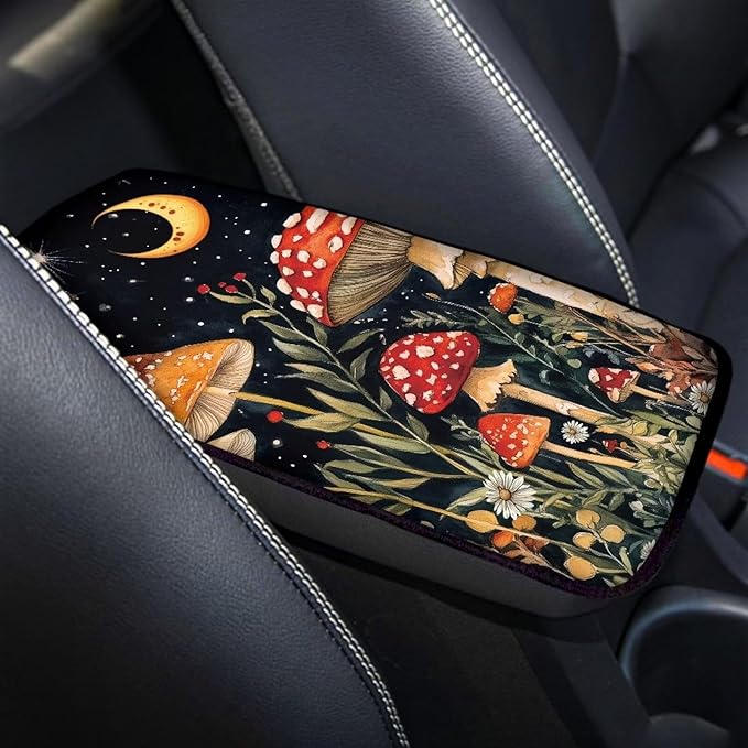 Red Mushroom Center Console Cover Car Center Console Cover Fashion Auto Interior Protect from Pet Claws Car Console Covers Fit for Most Cars, Vehicles, SUVs