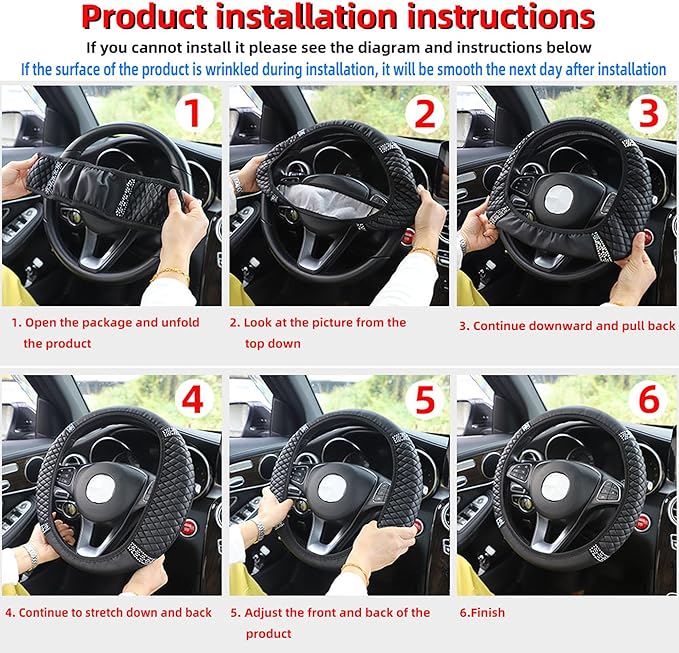 Bling Car Steering Wheel Cover, 15 Inch Rhinestones Soft Leather Elastic Steering Wheel Protector, Sparkly Crystal Diamond for Women Girls, Car Interior Accessories for Most Cars (Wine Red)