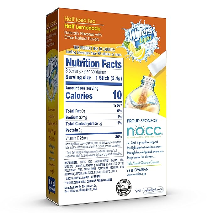 Wyler's Light Water Drink Mix, Singles To Go, Half Iced Tea & Half Lemonade, 1 Box, 8 Sticks Per Box (8 Sticks Total) (Pack of 4)