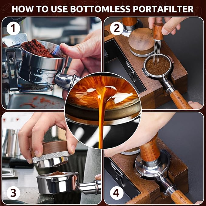 51mm Bottomless Portafilter 2 Ears for Delonghi Stilosa ECP3420/EC155/BCO430/EC260,Stainless Steel Filter Basket and Walnut Handle