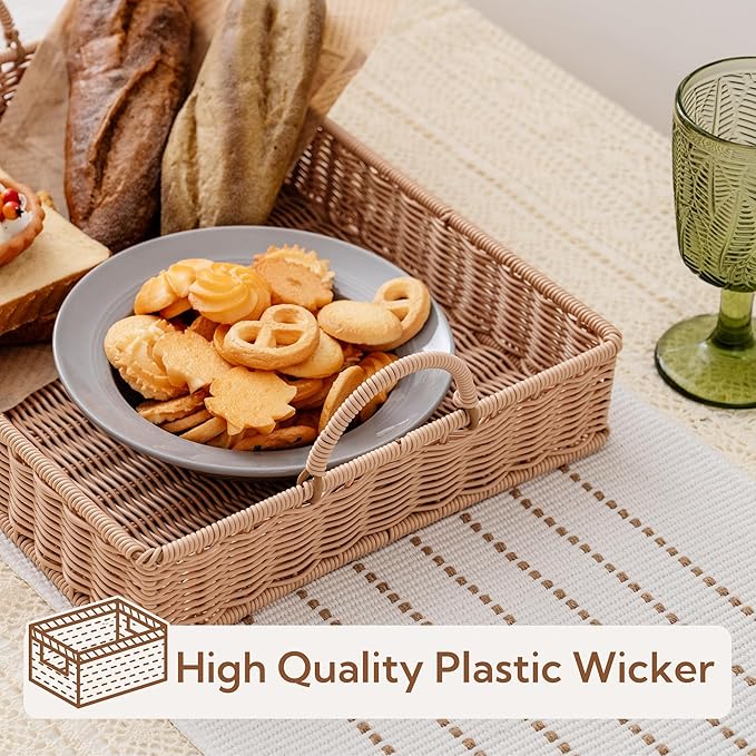 GRANNY SAYS Rectangle Serving Tray, Coffee Table Tray, Wicker Serving Trays with Handles, Decorative Tray for Coffee Table, Woven Tray for Living Room, 15 ¾"×11 ½"×2 ¼"