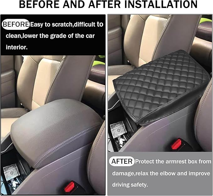SENSHINE Armrest Cover for Honda Pilot Accessories 2009 2010 2011 2012 2013 2014 2015 Center Console Cover Anti-Scratch Leather Armrest Decoration for Honda Pilot Interior Accessories (Black Trim)