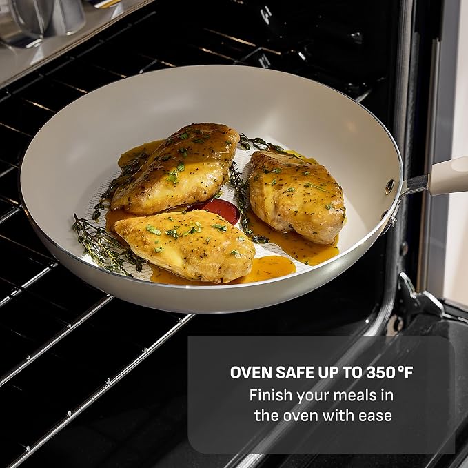 T-Fal Signature Nonstick 8” & 10” Frying Pan Skillet Set, Dishwasher Safe, Oven Safe to 350°F, Pots and Pans Set, Non Stick Chef- Pan, Cream