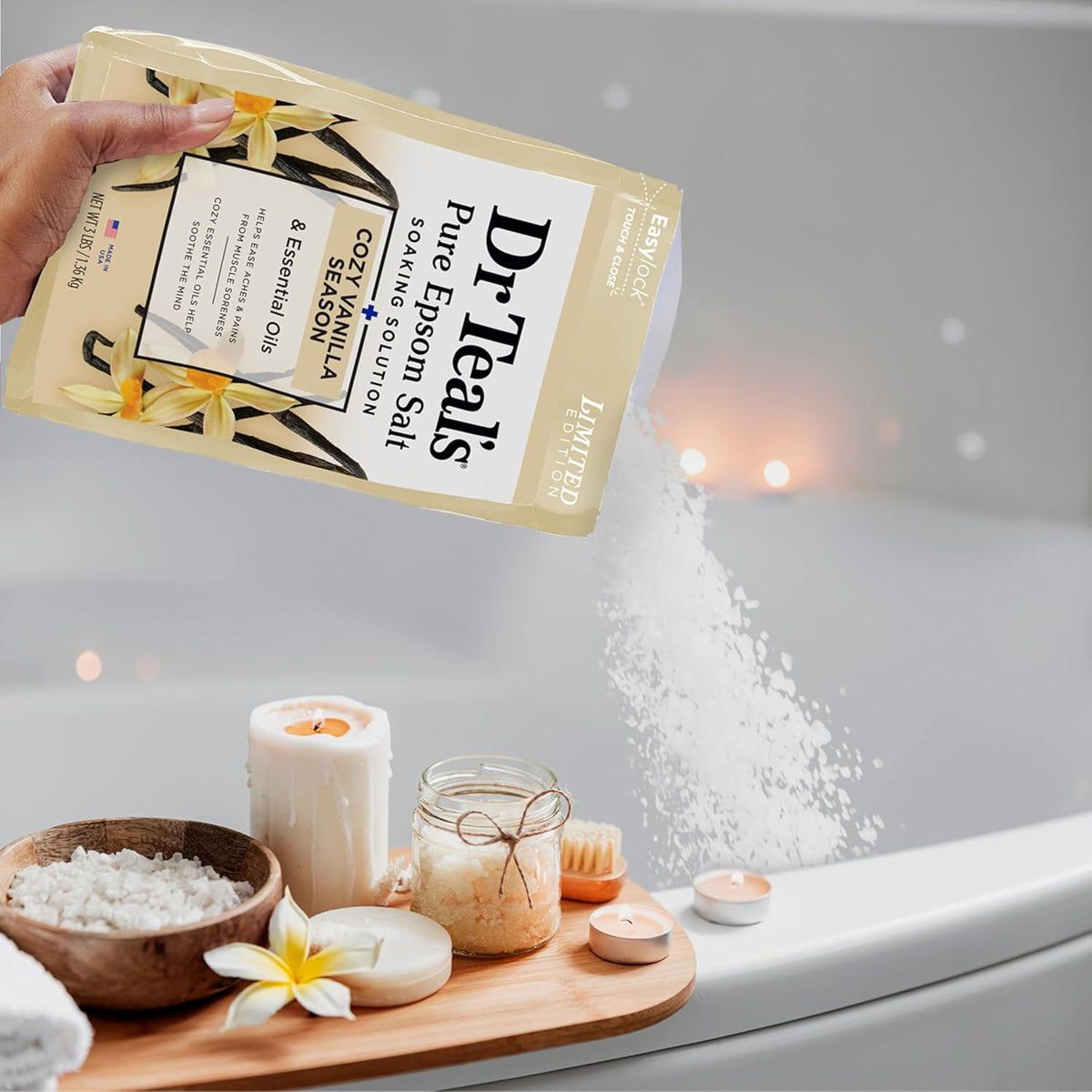 Dr Teal's Epsom Salt Magnesium Soak, Limited Edition Cozy Vanilla Season, 3lbs