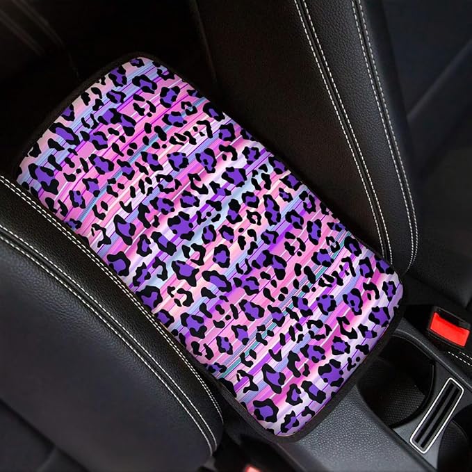 Blue Leopard Print Car Center Console Cover Blue Cheetah Armrest Cover Pad Protector Decor SUV Truck Vehicle Center Console Pad Leopard Automotive Interior Accessories=