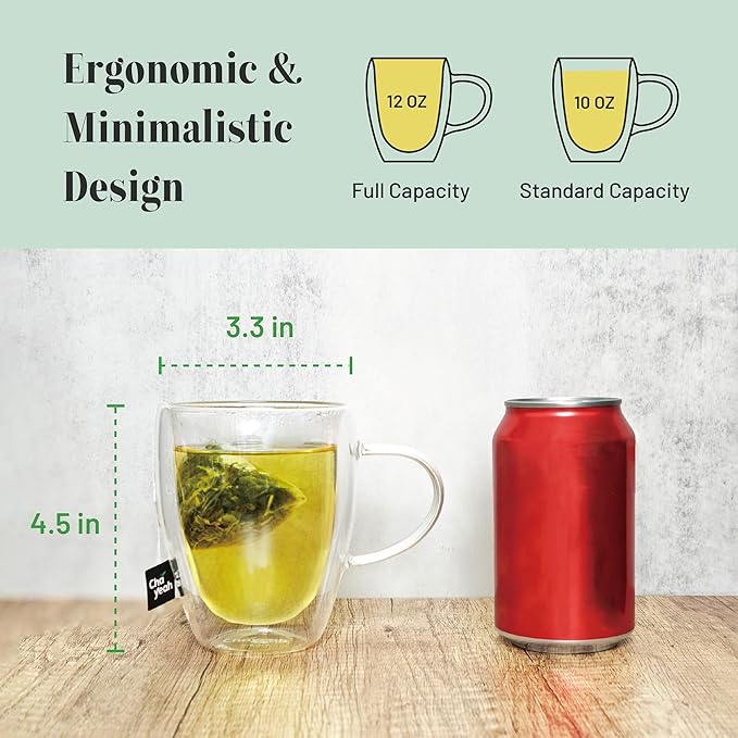 Double Wall Glasses, 12 OZ Insulated Cups with Handle, Perfect for Tea, Coffee, Water, and More (Set of 2)