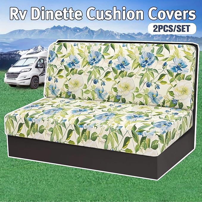 Stretch Rv Dinette Cushion Covers,2 Seat Rv Seat Covers with 1 Backrest & 1 Bench Covers,RV Cushion Couch Covers Dinette Both Seats for RV Camper (Green, 2 Backrest & 2 Bench Covers)