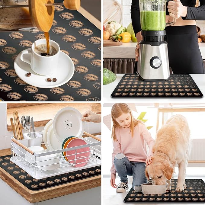 DK177 Coffee Mat - Dish Drying Mat for Kitchen Counter , Hide Stain, Absorbent with Waterproof Rubber Backing, Fit Kitchen Dish Rack Bar Accessories, 24" x 16"
